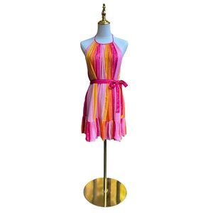 Sundress Dress Halter Alice Vibrant Pink and Orange Halter Mini Dress XS/S
